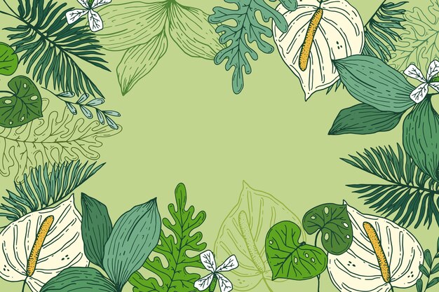 Hand drawn tropical summer background with vegetation