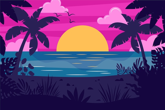 Hand drawn tropical sunset background