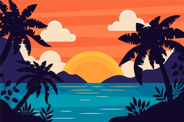 Hand drawn tropical sunset background