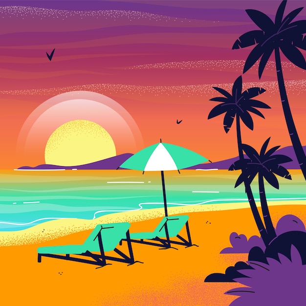 Free vector hand drawn tropical sunset background