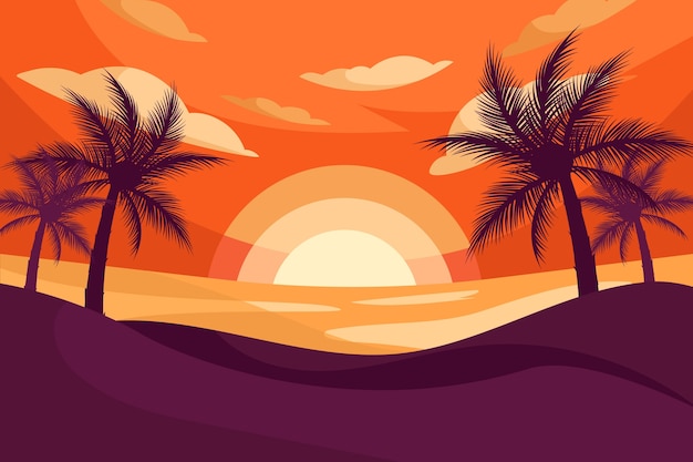 Бесплатное векторное изображение Ручной обращается тропический фон заката