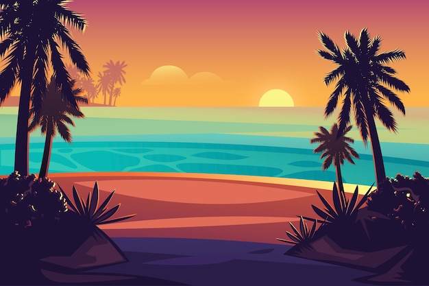 Hand Drawn Tropical Sunset Background – Vector Templates