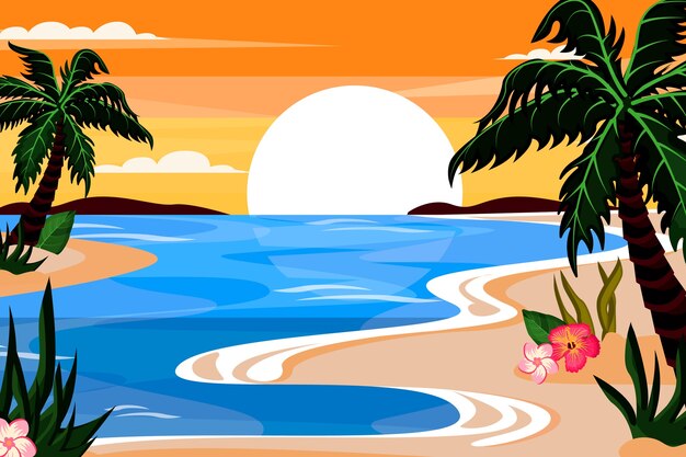 Hand drawn tropical sunset background