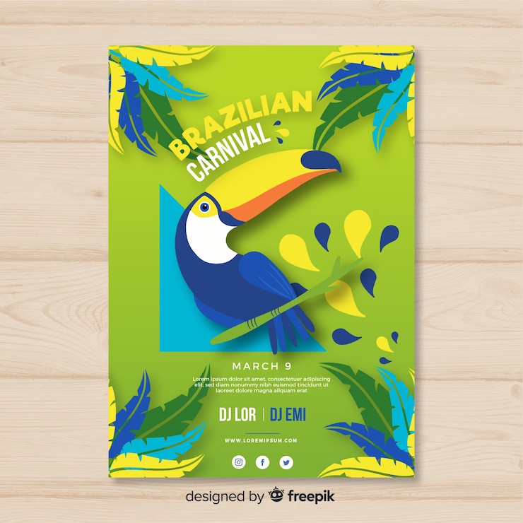Free Vector hand drawn tucan brazilian carnival party poster