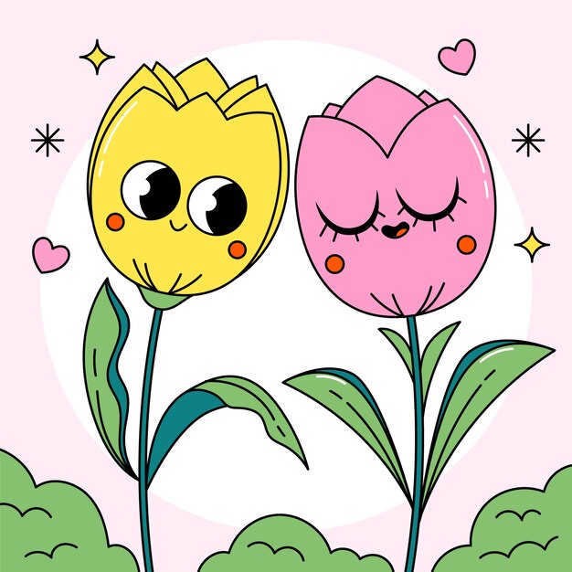 Hand drawn tulip cartoon illustration