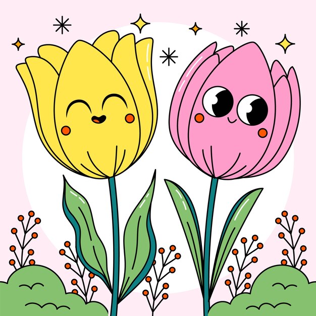 Hand drawn tulip cartoon illustration