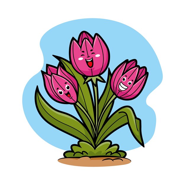 Hand drawn tulip cartoon illustration