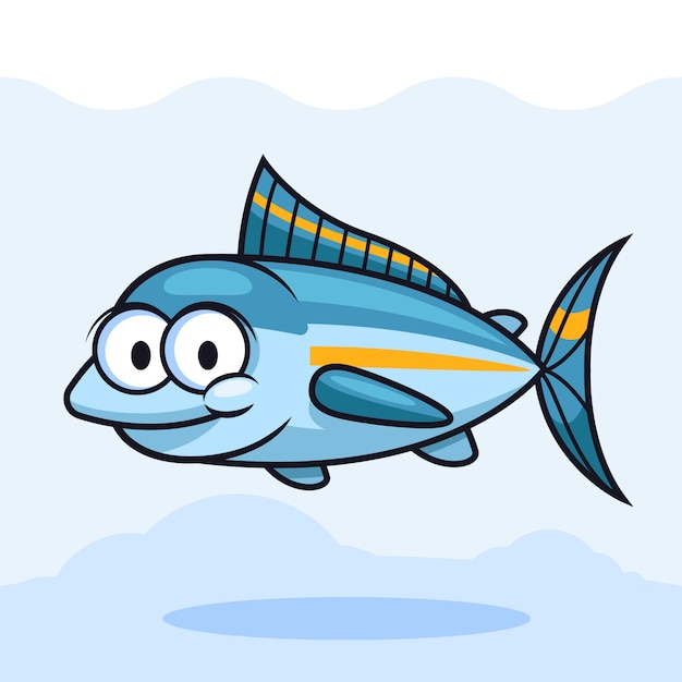 Hand drawn tuna cartoon illustration