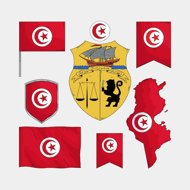 Нарисованные от руки национальные гербы тунисского конфликта
