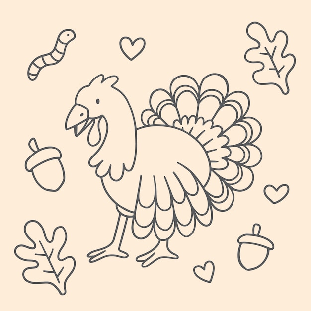 Hand drawn turkey outline illustration