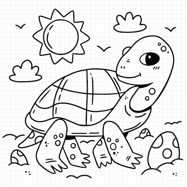 Бесплатное векторное изображение Нарисованная рукой иллюстрация контура черепахи