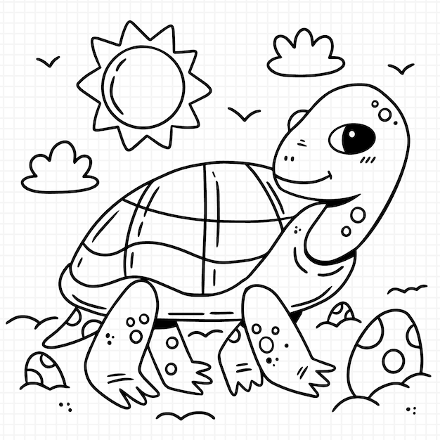 Hand drawn turtle outline illustration