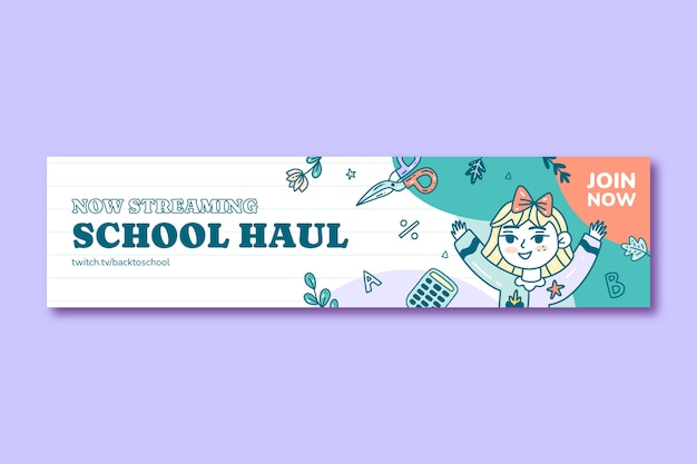 Hand drawn twitch banner template for back to school season
