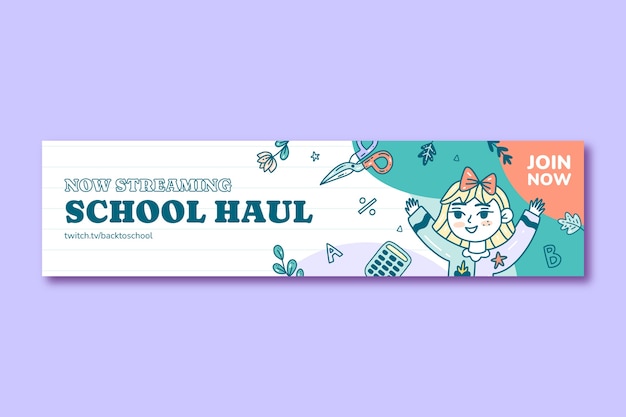 Modello di banner twitch disegnato a mano per il ritorno a scuola