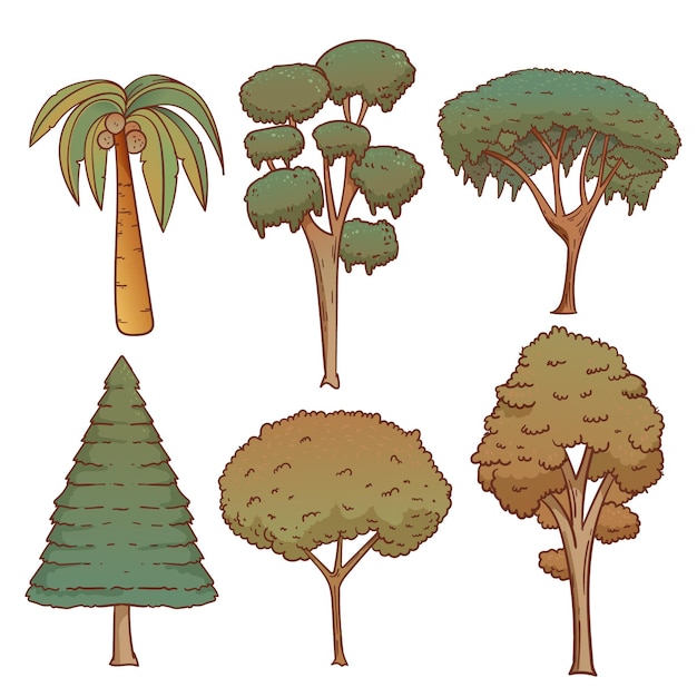 Набор рисованной тип экзотических деревьев