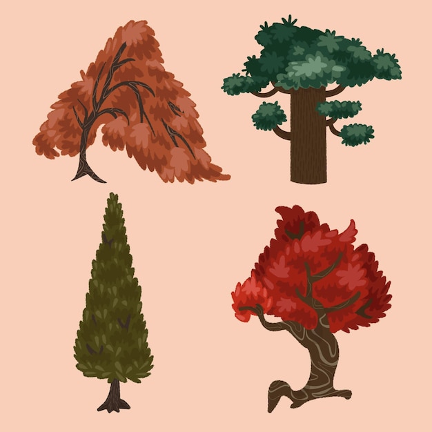 Бесплатное векторное изображение Ручной обращается тип деревьев