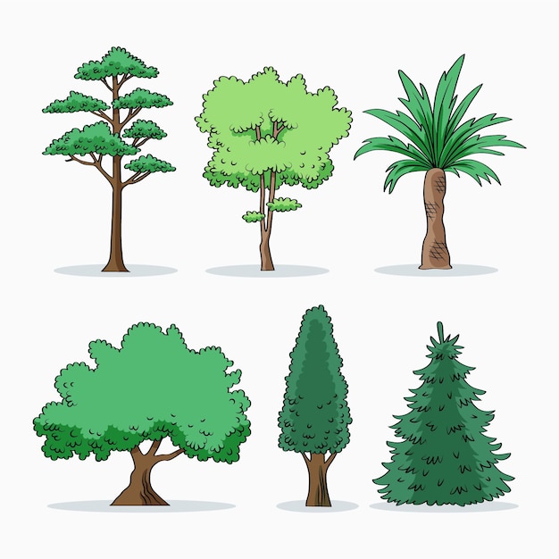 Free vector hand drawn type of trees collection