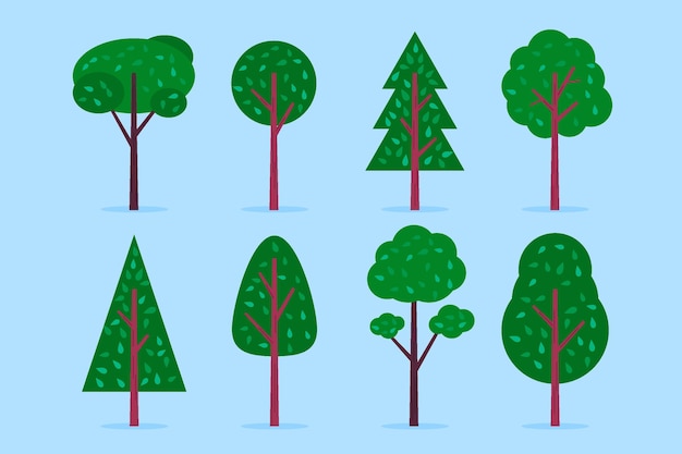 Free vector hand drawn type of trees collection