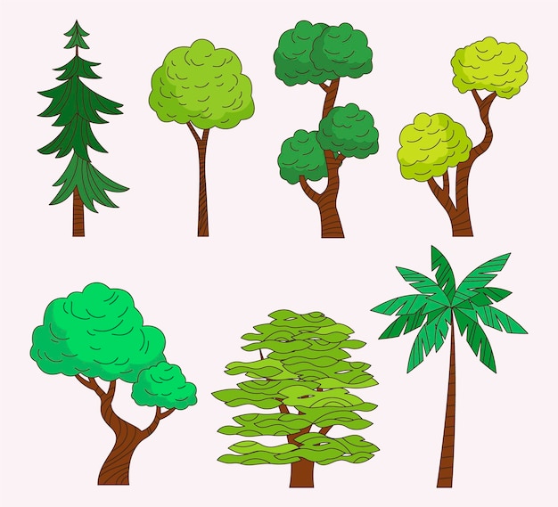 Hand drawn type of trees collection