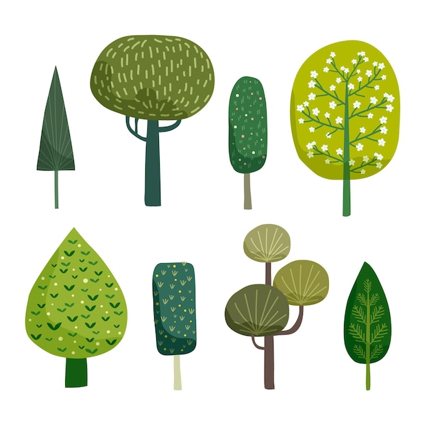 Hand drawn type of trees collection