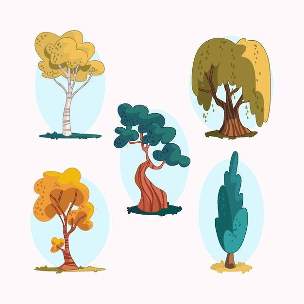 Hand drawn type of trees pack