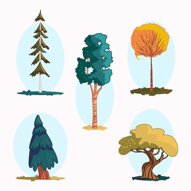 Hand drawn type of trees set