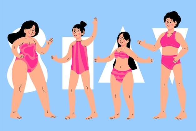 Hand-drawn types of female body shapes