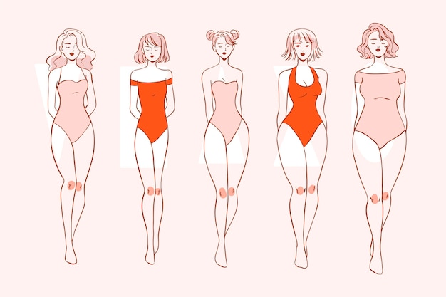 Vettore gratuito tipi di forme del corpo femminile disegnati a mano