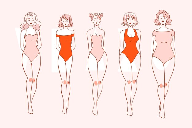 Hand drawn types of female body shapes