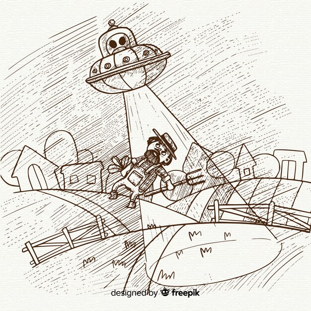 Hand drawn ufo abduction concept