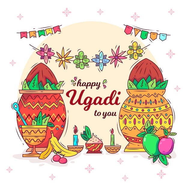 손으로 그린 ugadi 배경