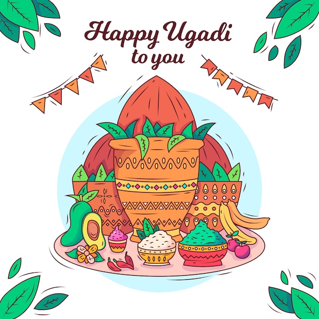 손으로 그린 ugadi 배경