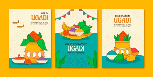 손으로 그린 우가디 축제 축하 카드 컬렉션