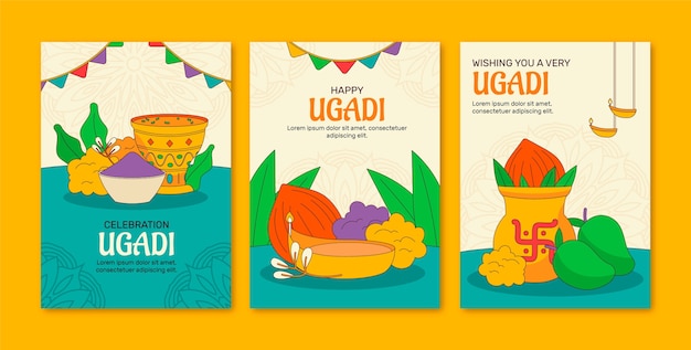 Hand drawn ugadi festivity greeting cards collection