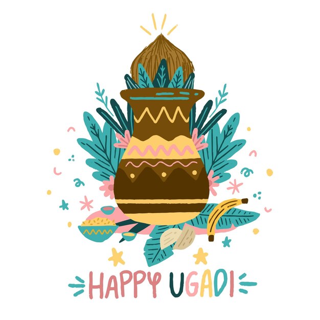 손으로 그린 ugadi 갈 랜드 그림