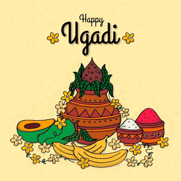 Vettore gratuito illustrazione di ugadi disegnata a mano