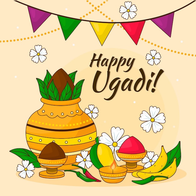 손으로 그린 ugadi 그림