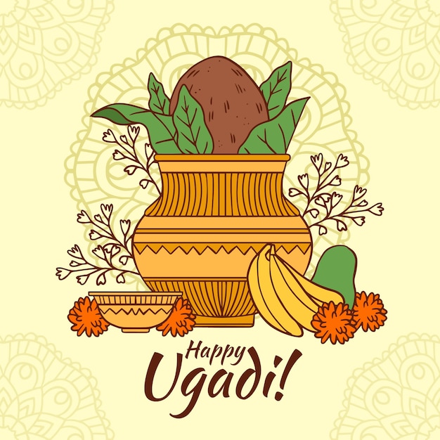 Ugadi vẽ tay miễn phí Vector mang tới cho bạn thế giới nghệ thuật tuyệt đẹp. Hình ảnh uyển chuyển và đầy tinh tế này là một trong những biểu tượng của sự đa dạng và sáng tạo của nền văn hóa Ấn Độ. Hãy tải về và trải nghiệm ngay để khám phá thêm vô vàn nghệ thuật tuyệt đẹp của Ấn Độ.