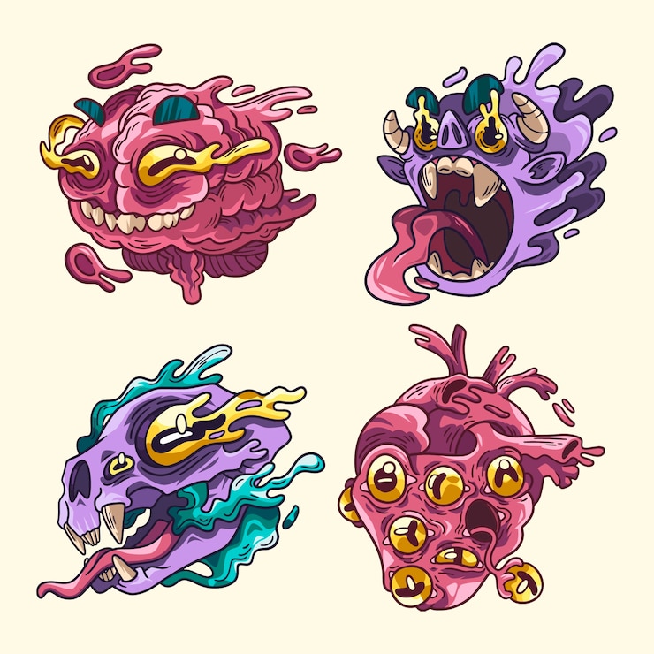 Free Vector hand drawn ugly monsters set