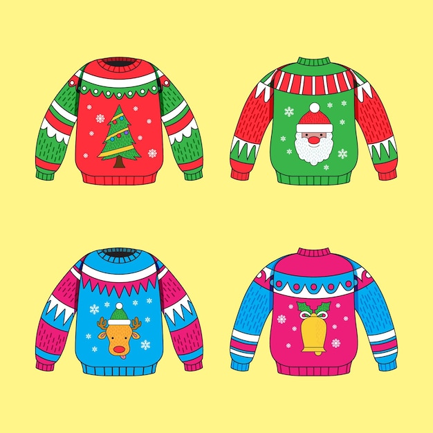 Free vector hand drawn ugly sweater collection