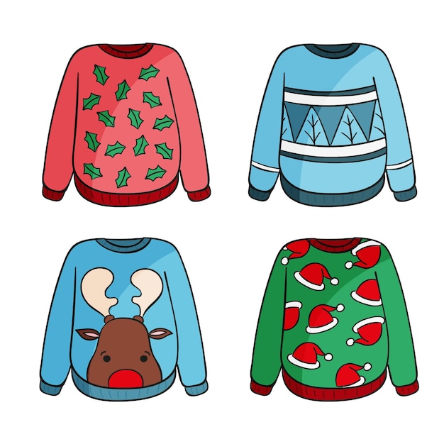 Free vector hand drawn ugly sweater collection