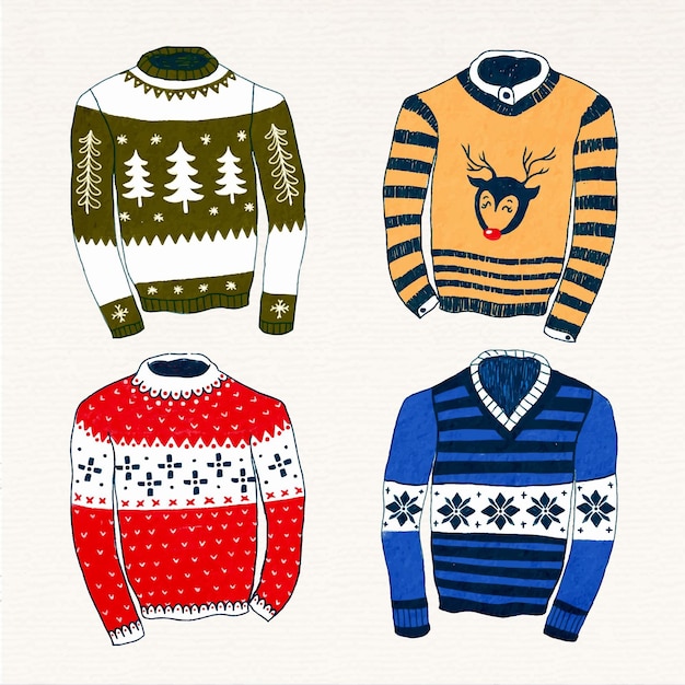 Free vector hand drawn ugly sweater collection