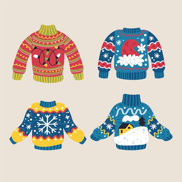 Free vector hand drawn ugly sweater collection