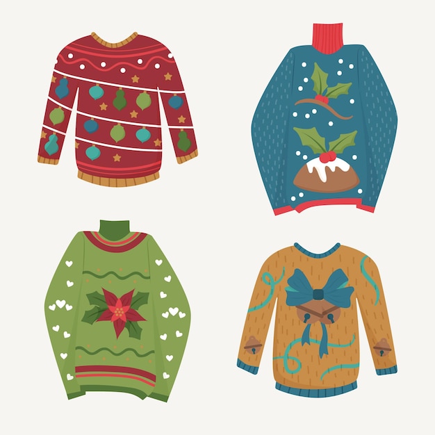 Бесплатное векторное изображение Коллекция рисованной уродливых свитеров