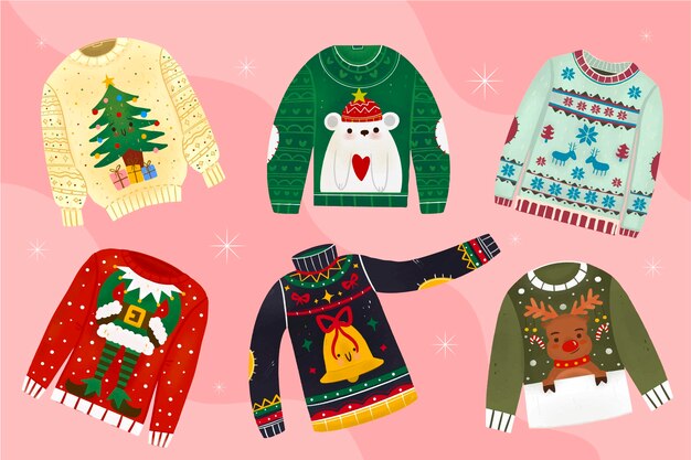 Free vector hand drawn ugly sweater collection