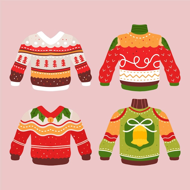 Бесплатное векторное изображение Коллекция рисованной уродливых свитеров