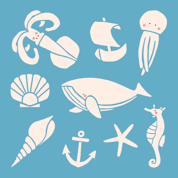 Free vector hand drawn underwater animal collection vector