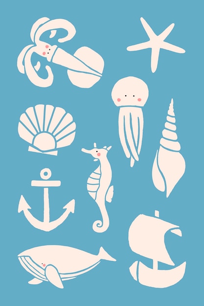 Free vector hand drawn underwater animal collection vector