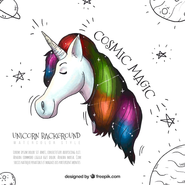 Vettore gratuito sfondo unicorno disegnato a mano con dettagli colorati