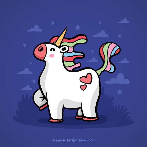 Free vector hand drawn unicorn background with two hearts